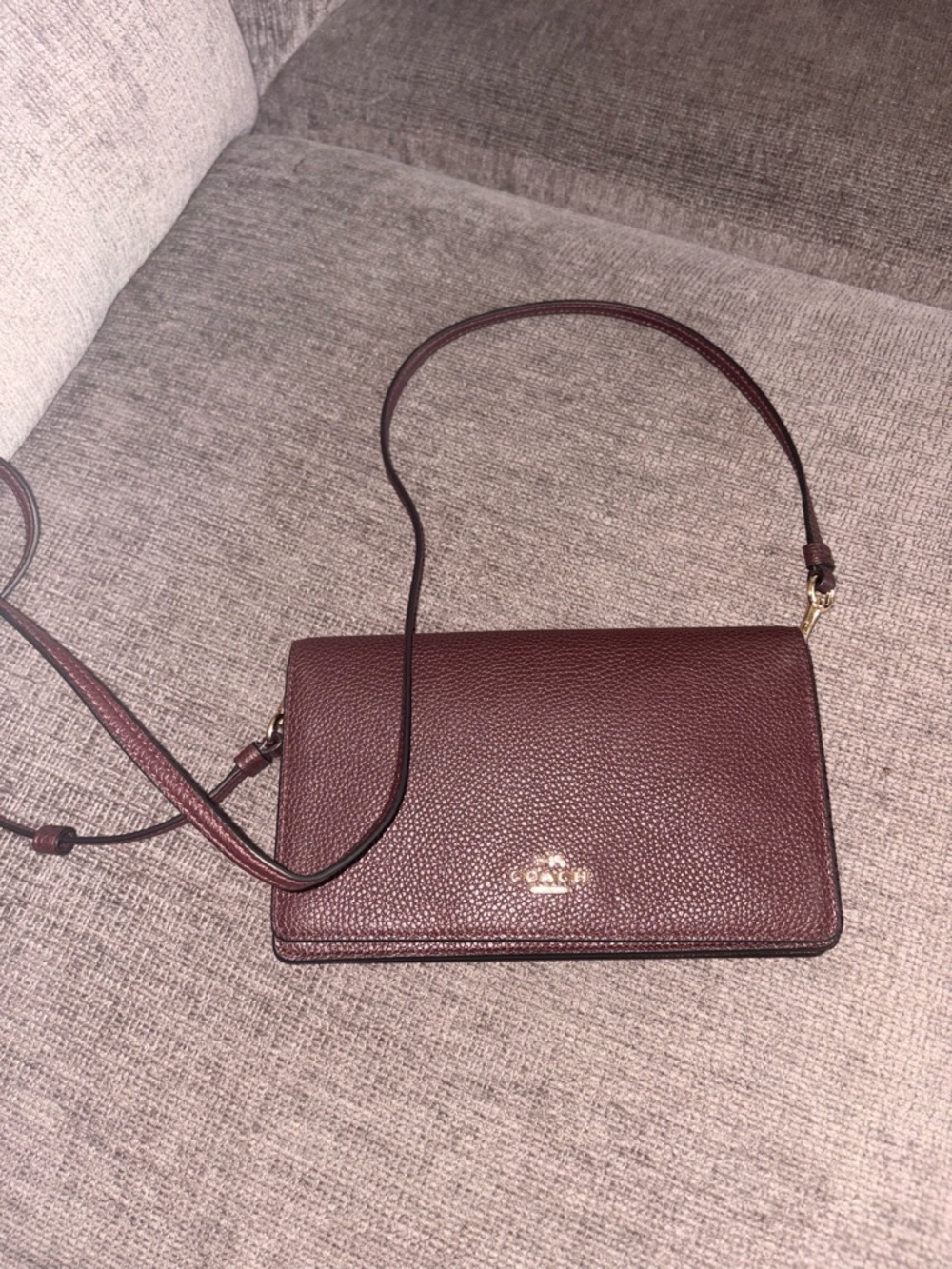 Coach Pebbled Leather Crossbody in Burgundy with Gold Hardware